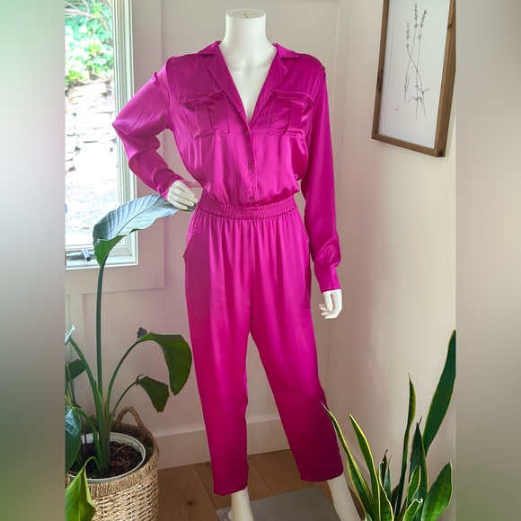 Amanda Uprichard Felix Jumpsuit Revolve 100% Silk Pink Size Medium - Picture 2 of 8